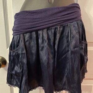 Navy blue satin, fold over skirt with pockets (s)